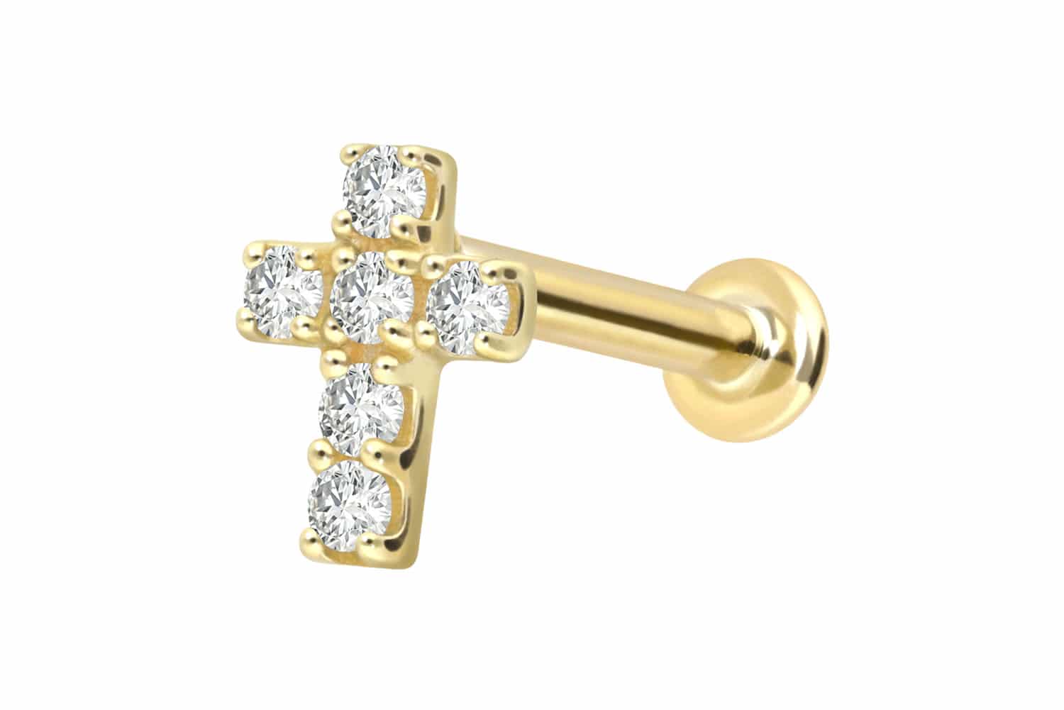 18 Karat Gold Labret Piercing mit Innengewinde DIAMANT-KREUZ
